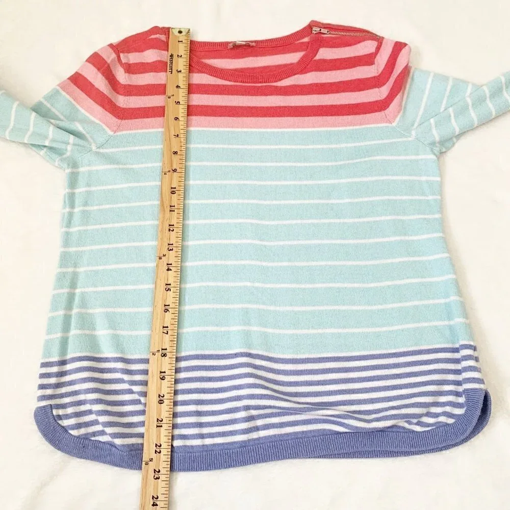 Talbots Sweater Women‎ MP Multi Colorblock Striped Zipper Shoulder 3/4 Sleeve